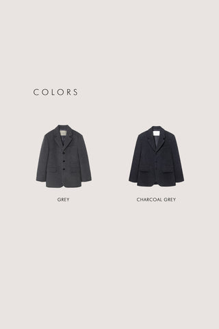 UNISEX 3 BUTTON WOOL BLAZER GREY