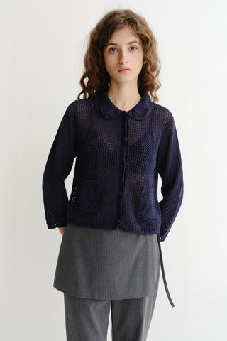 CROCHET COLLARED CARDIGAN NAVY