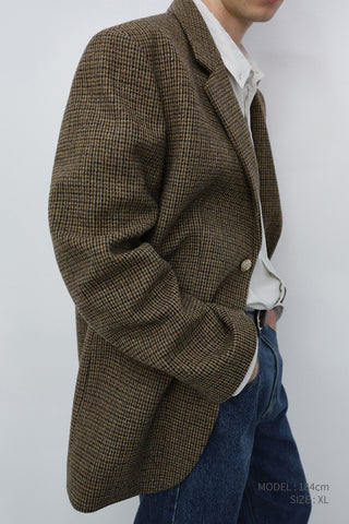 UNISEX CLASSIC 2 BUTTON WOOL BLAZER BROWN CHECK