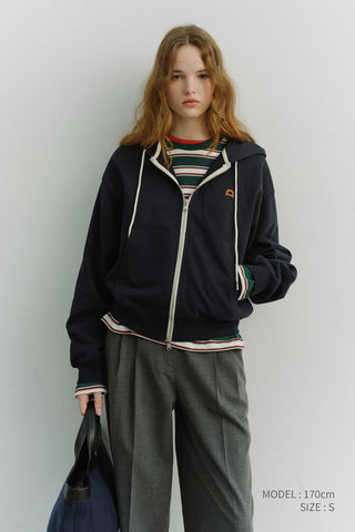 UNISEX LEATHER LOGO ZIP-UP HOODIE FRENCH NAVY