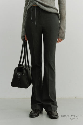 SEMI BOOT-CUT SLIM SLACKS CHARCOAL STRIPE