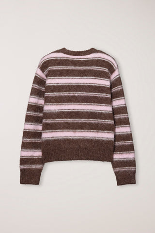 UNISEX STRIPED HAIRY SWEATER BROWN PINK
