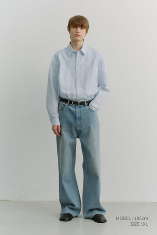 UNISEX OVERSIZED STRIPED SHIRT SKY BLUE STRIPE
