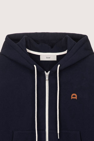 UNISEX LEATHER LOGO ZIP-UP HOODIE FRENCH NAVY