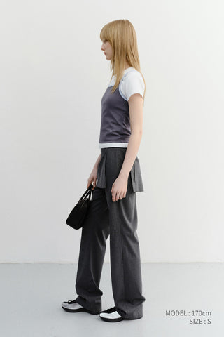 2-TONE TRIM SLEEVELESS TOP CHARCOAL SOFT BLUE