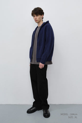 UNISEX HOODED KNIT CARDIGAN DARK BLUE