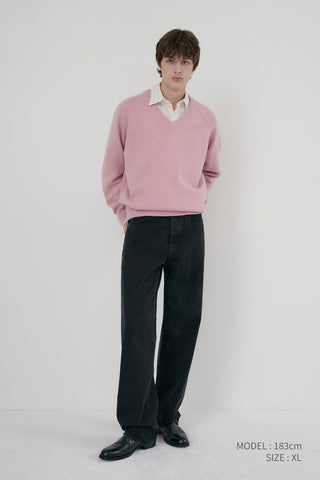 UNISEX SOFT VOLUME V-NECK SWEATER SOFT PINK