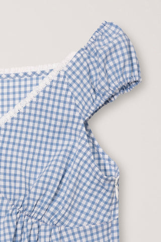 2-WAY SHOULDER BLOUSE BLUE CHECK