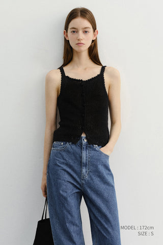 CROCHET BUSTIER KNIT TOP BLACK