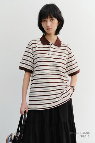 UNISEX STRIPED POLO SHIRT BROWN