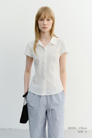 VINTAGE CAP SLEEVE SLIM SHIRT WHITE STRIPE
