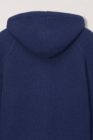 UNISEX HOODED KNIT CARDIGAN DARK BLUE