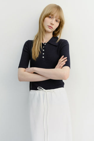 BUTTONED SLIM POLO KNIT NAVY