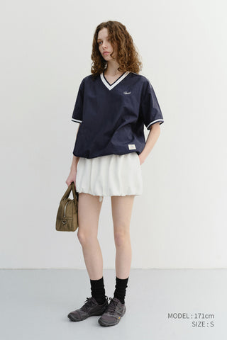 UNISEX V-NECK WOVEN TOP NAVY
