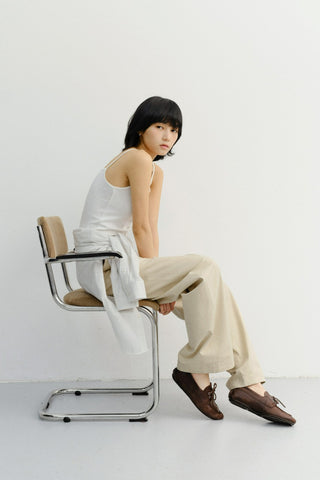 SUMMER DOUBLE PLEATED CHINO SLACKS BEIGE