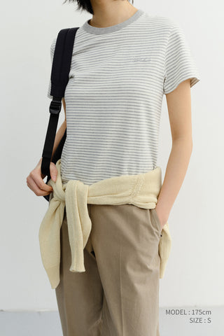 ESSENTIAL STRIPE LOGO T-SHIRT CREAM GREY STRIPE