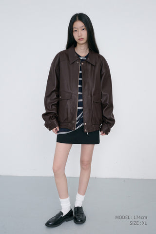 UNISEX OVERSIZED VINTAGE LEATHER BLOUSON BROWN