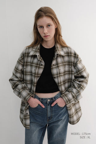 UNISEX QUILTED FLANNEL SHIRT KHAKI CHECK