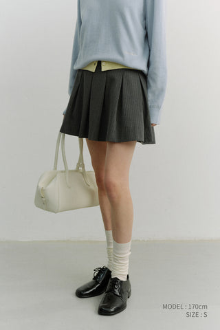 PLEATS MINI SKIRT GREY STRIPE