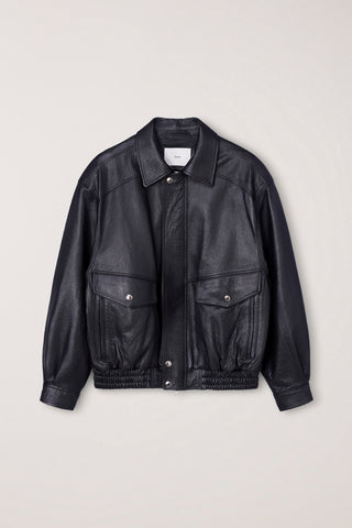 UNISEX OVERSIZED VINTAGE LEATHER BLOUSON BLACK