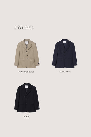 UNISEX REFINED MASCULINE WOOL BLAZER CARAMEL BEIGE