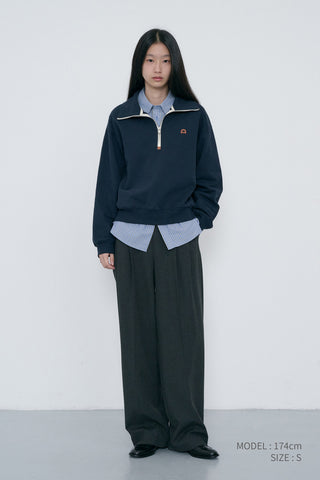 DOUBLE PLEATED WIDE SLACKS CHARCOAL GREY