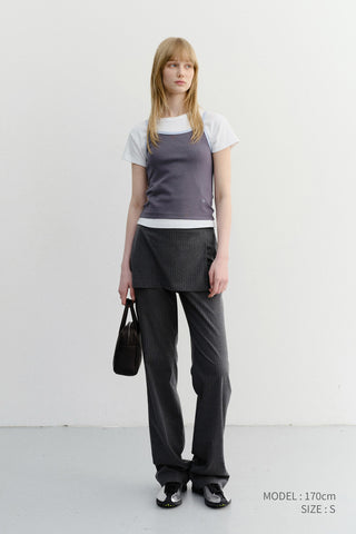 SKIRT LAYERED SLIM PANTS CHARCOAL GREY STRIPE