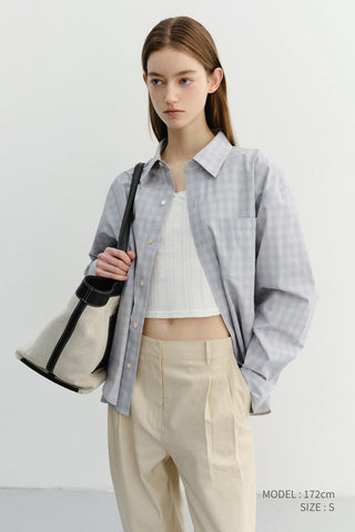 UNISEX CROPPED CHECKED SHIRT SOFT BLUE CHECK
