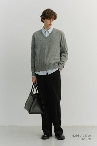 UNISEX SOFT V-NECK SWEATER MELANGE GREY