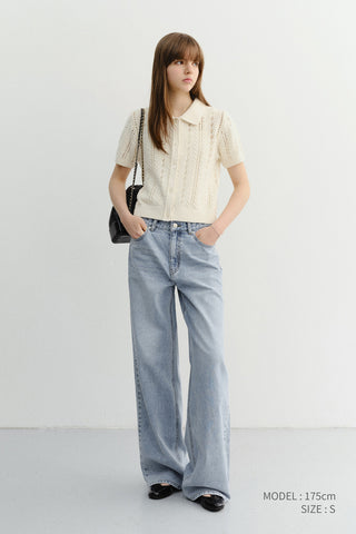 COLLARED HALF SLEEVE CARDIGAN CREAM