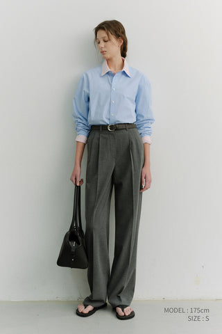 DOUBLE PLEATED SLACKS MELANGE GREY