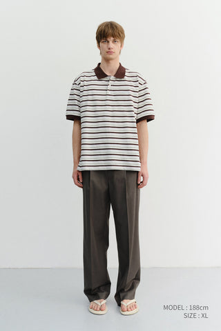 UNISEX STRIPED POLO SHIRT BROWN
