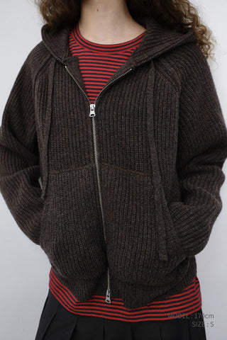 UNISEX HOODED KNIT CARDIGAN BROWN