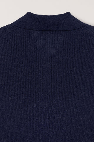 BUTTONED SLIM POLO KNIT NAVY