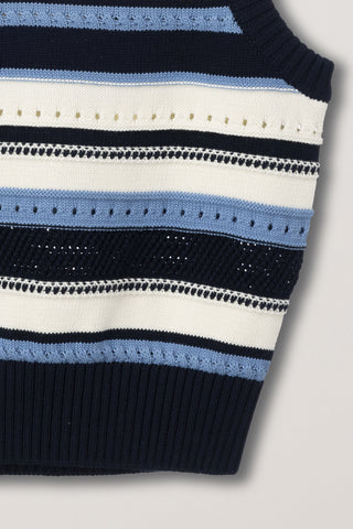 UNISEX CRAFTED STRIPED KNIT VEST NAVY CREAM