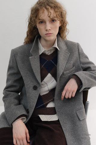 UNISEX HAIRY ALPACA ARGYLE SWEATER GREYISH BROWN