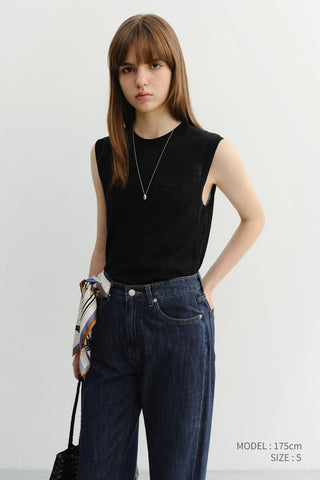 UNISEX SHEER LAYERING KNIT VEST BLACK