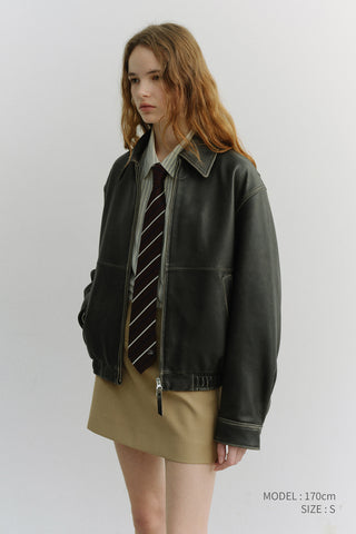 UNISEX DRIZZLER LEATHER JACKET BRUSHED BLACK