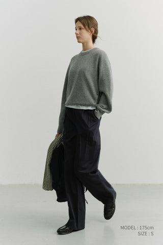 UNISEX BUTTONED CREWNECK SWEATER MELANGE GREY