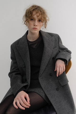 UNISEX TAILORED DOUBLE-BREASTED CASHMERE COAT MELANGE GREY
