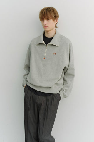 UNISEX LEATHER LOGO HALF ZIP-UP SWEATSHIRT MELANGE GREY