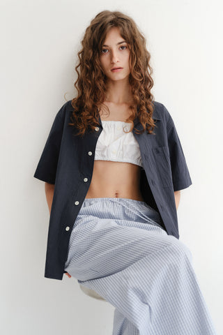 UNISEX OPEN COLLARED SHIRT NAVY