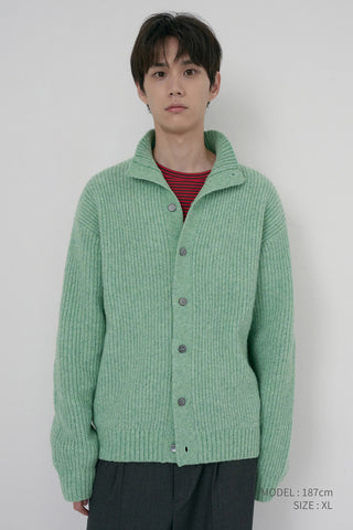 UNISEX HIGH NECK BUTTON CARDIGAN SOFT GREEN