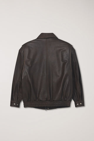 UNISEX OVERSIZED VINTAGE LEATHER BLOUSON BRUSHED BROWN