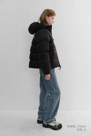 UNISEX HOODED VOLUME GOOSE DOWN JACKET BLACK