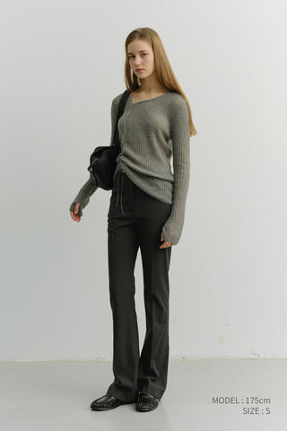 SEMI BOOT-CUT SLIM SLACKS CHARCOAL STRIPE