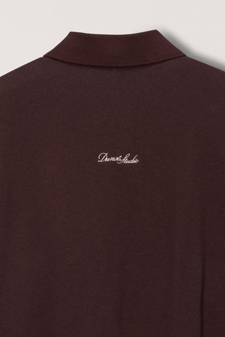 UNISEX LEATHER LOGO COLLARED T-SHIRT BROWN