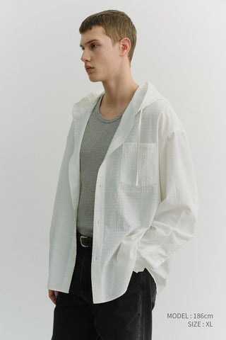 UNISEX CLASSIC HOODED SHIRT WHITE CHECK