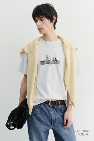 UNISEX APPLIQUE YACHT T-SHIRT LIGHT MELANGE GREY