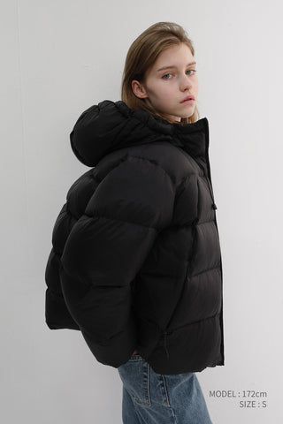 UNISEX HOODED VOLUME GOOSE DOWN JACKET BLACK